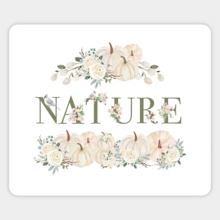 Nature,Fall,autumn,birds,flowers,white,pumpkins Magnet